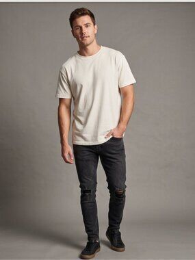 Zanerobe Men's Black Distressed Knee Skinny Jeans Washed Charcoal Ripped Denim